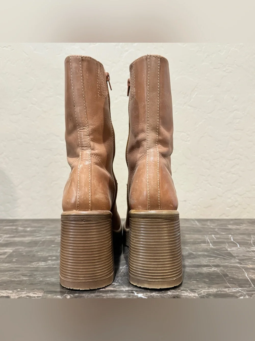 Steve Madden Fantsie Tan Leather Platform Go-Go Boots